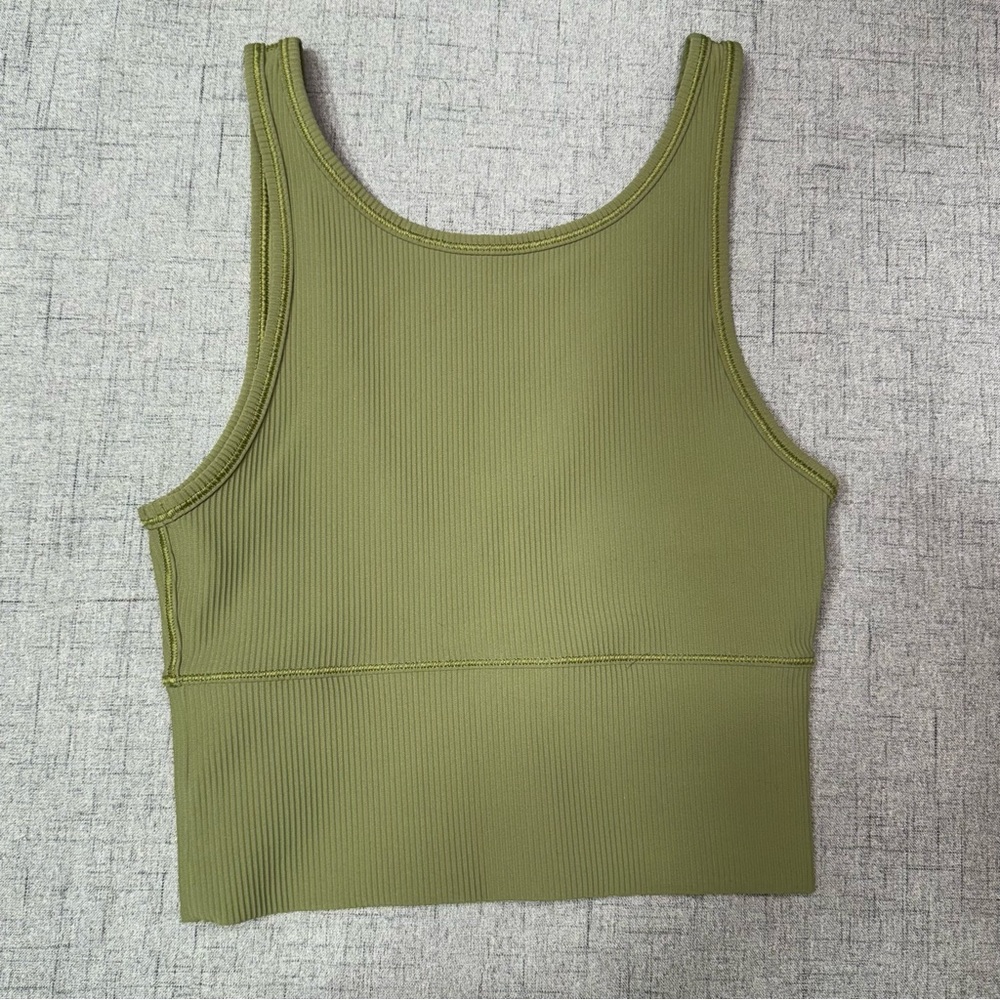 Lululemon Power Pivot Ribbed Tank Top Bronze Green Size 4 - Picture 4 of 8